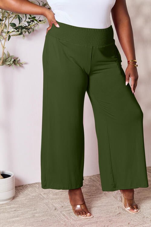 Double Take Full Size Smocked Wide Waistband Wide Leg Pants - Loulou Boutique