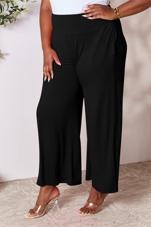Double Take Full Size Smocked Wide Waistband Wide Leg Pants - Loulou Boutique