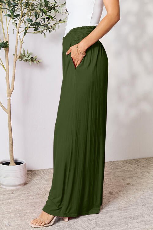Double Take Full Size Smocked Wide Waistband Wide Leg Pants - Loulou Boutique