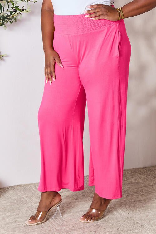Double Take Full Size Smocked Wide Waistband Wide Leg Pants - Loulou Boutique