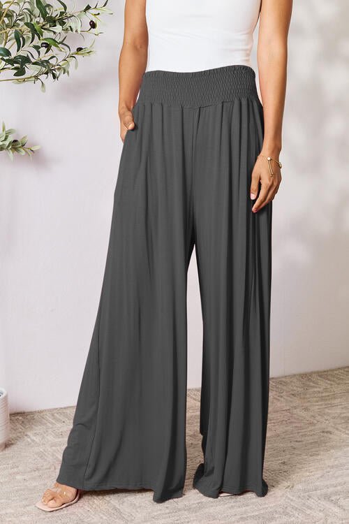 Double Take Full Size Smocked Wide Waistband Wide Leg Pants - Loulou Boutique