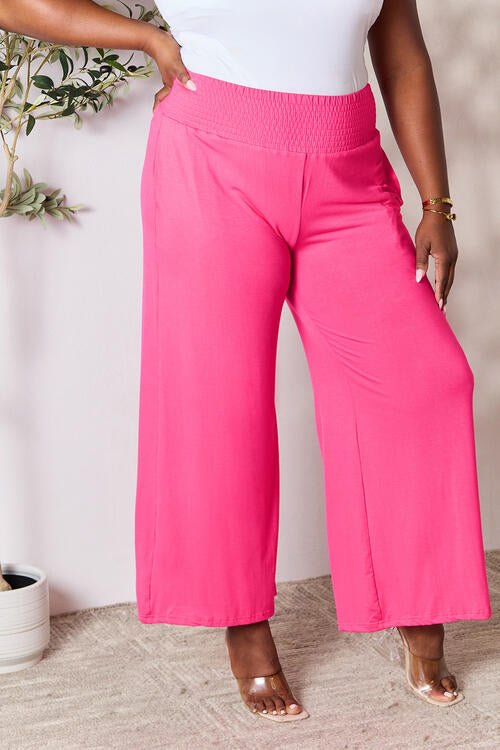 Double Take Full Size Smocked Wide Waistband Wide Leg Pants - Loulou Boutique