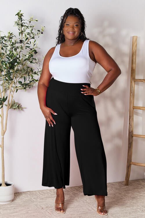 Double Take Full Size Smocked Wide Waistband Wide Leg Pants - Loulou Boutique