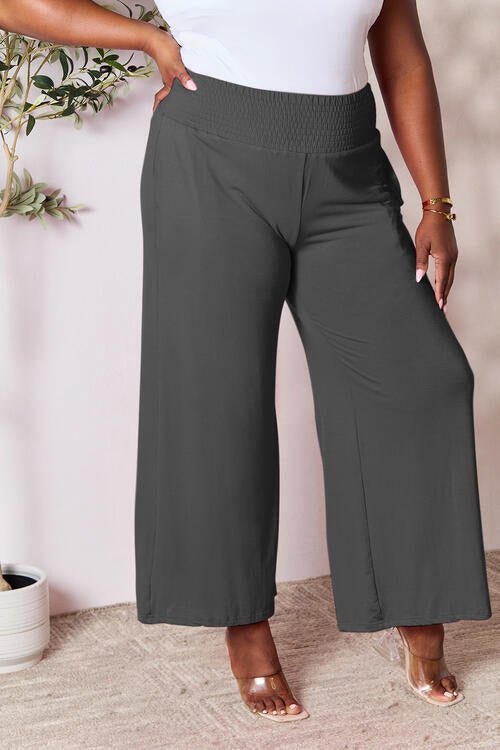 Double Take Full Size Smocked Wide Waistband Wide Leg Pants - Loulou Boutique