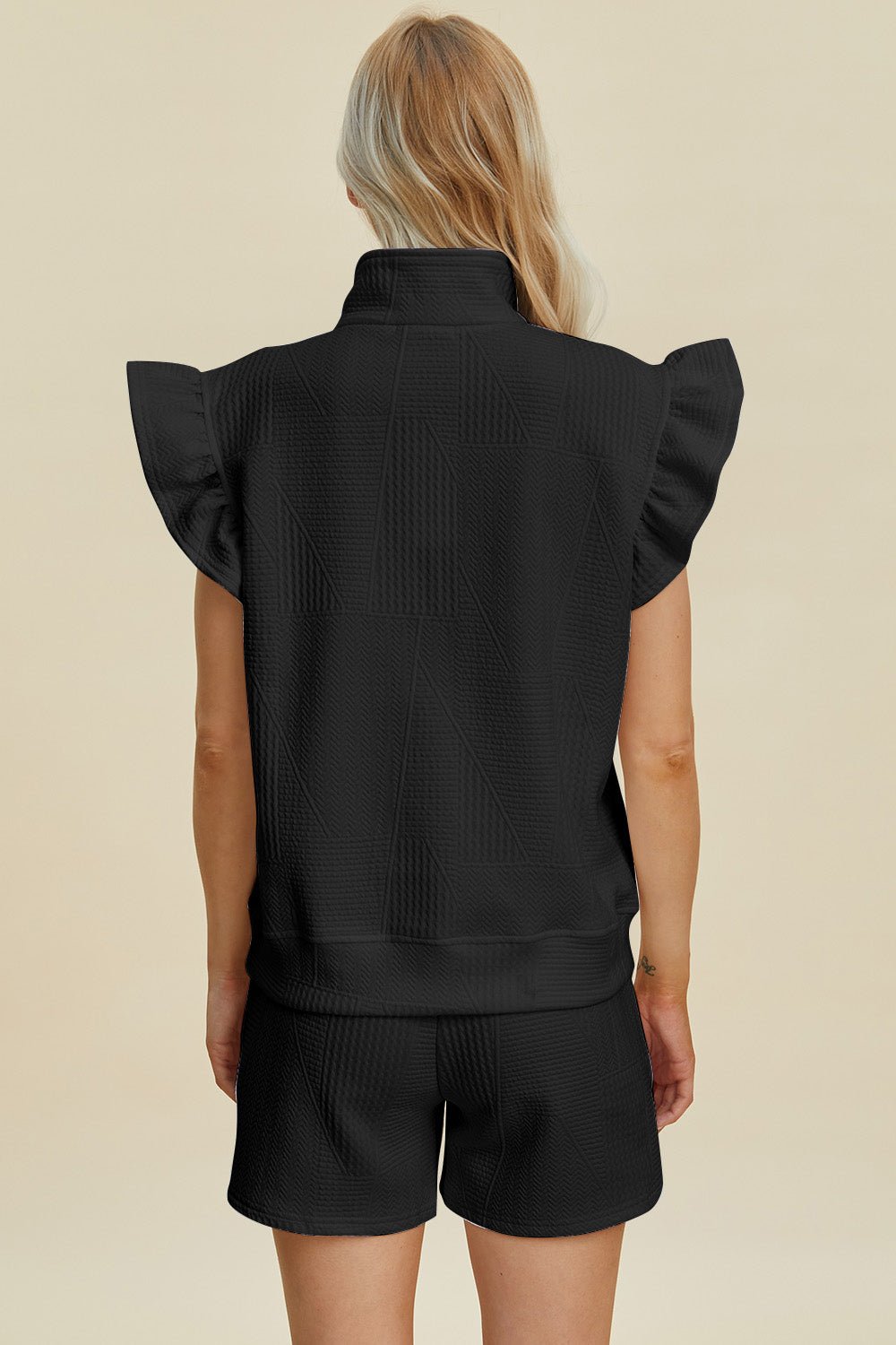 Double Take Full Size Texture Flounce Sleeve Top and Shorts Set - Loulou Boutique