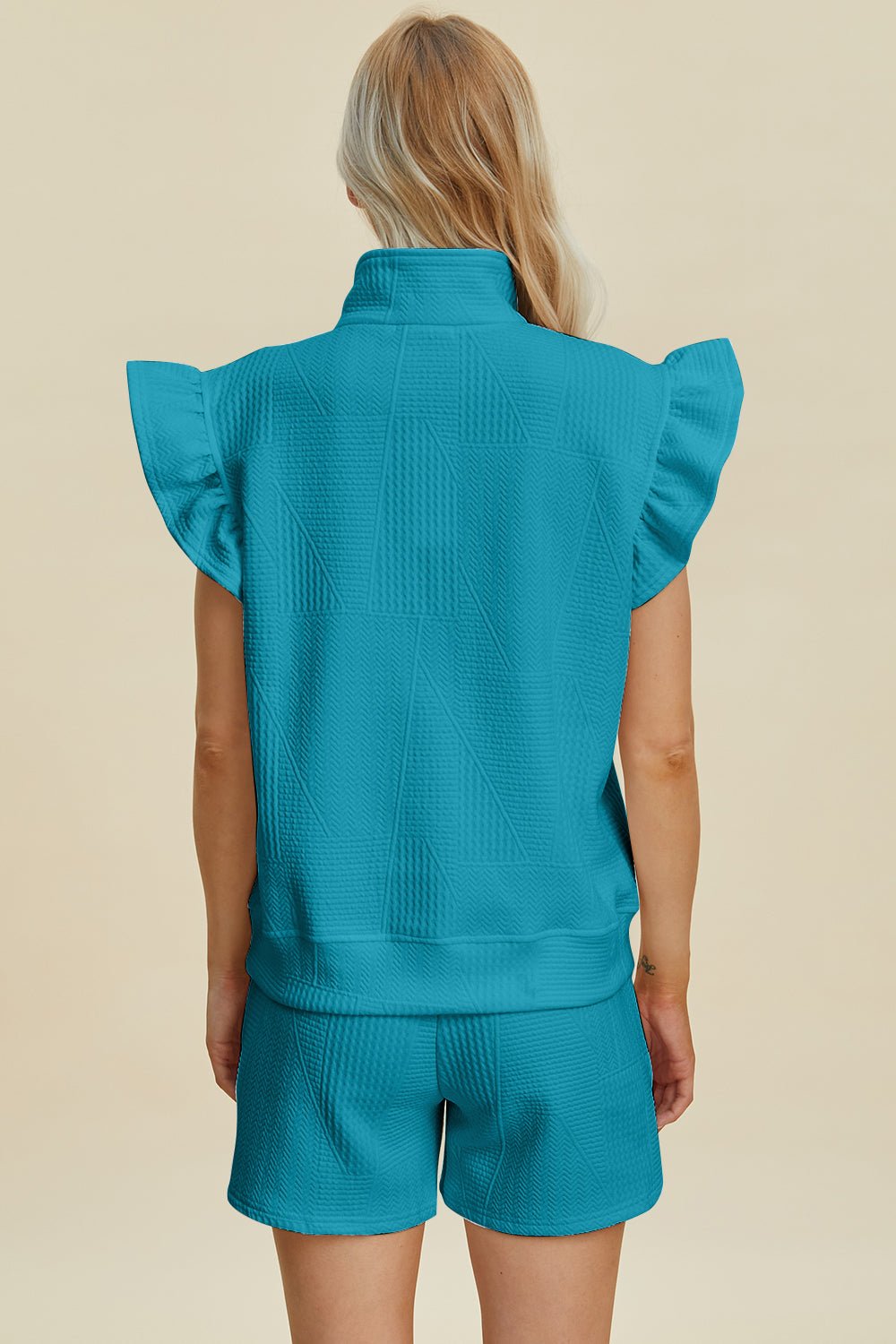 Double Take Full Size Texture Flounce Sleeve Top and Shorts Set - Loulou Boutique