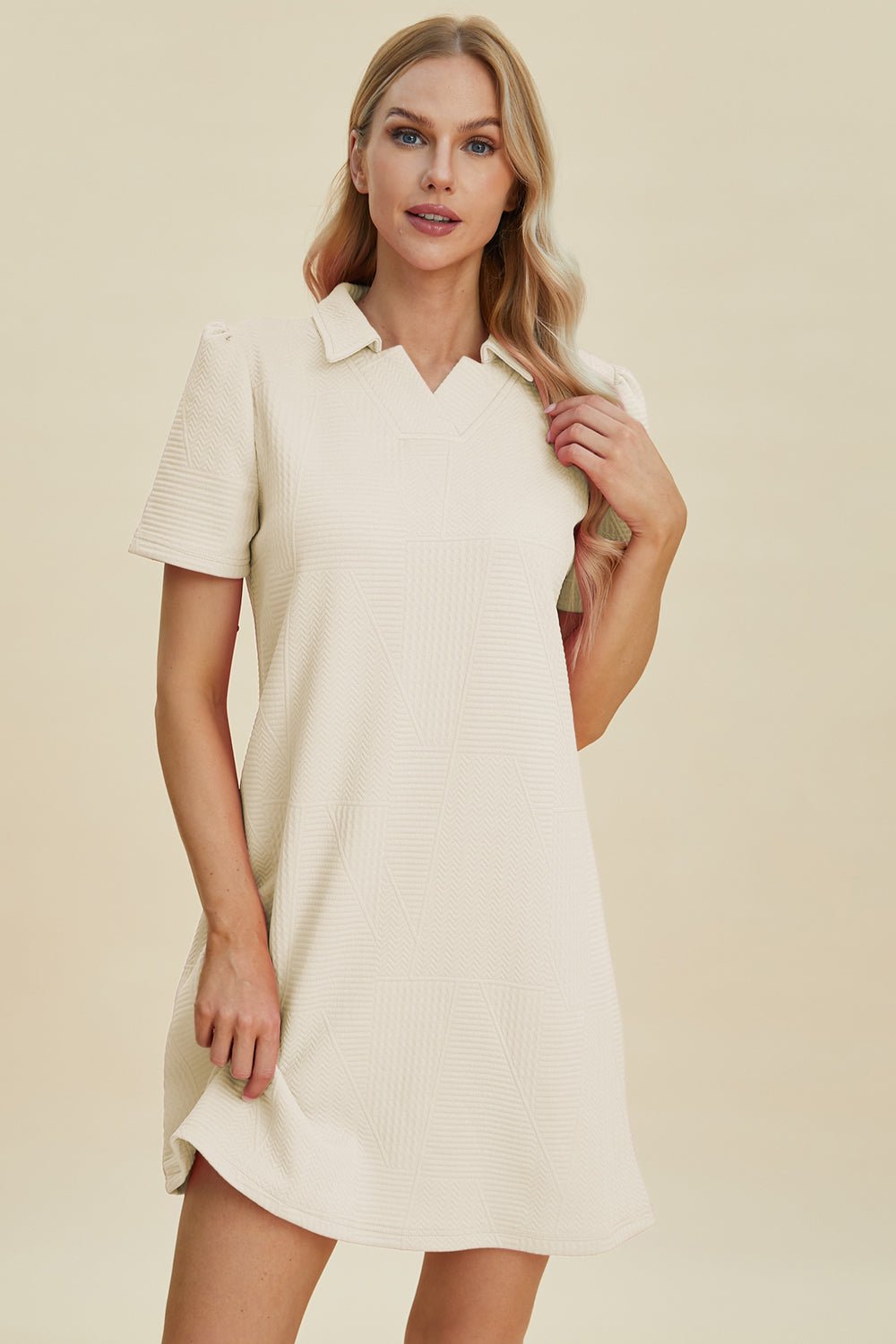Double Take Full Size Texture Short Sleeve Dress - Loulou Boutique