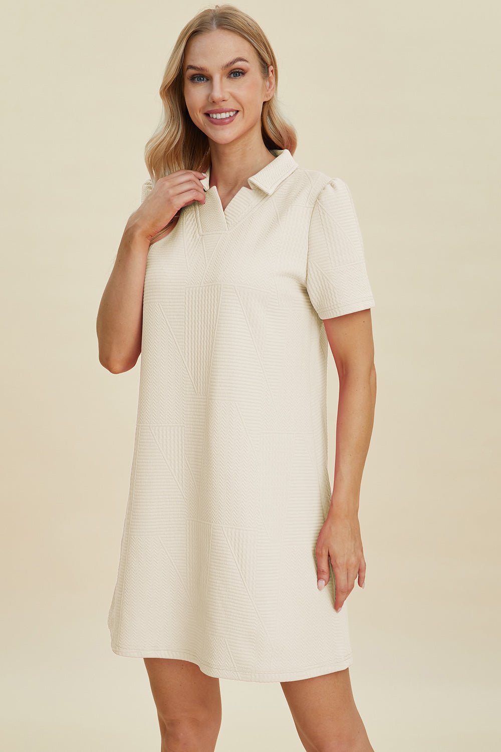 Double Take Full Size Texture Short Sleeve Dress - Loulou Boutique