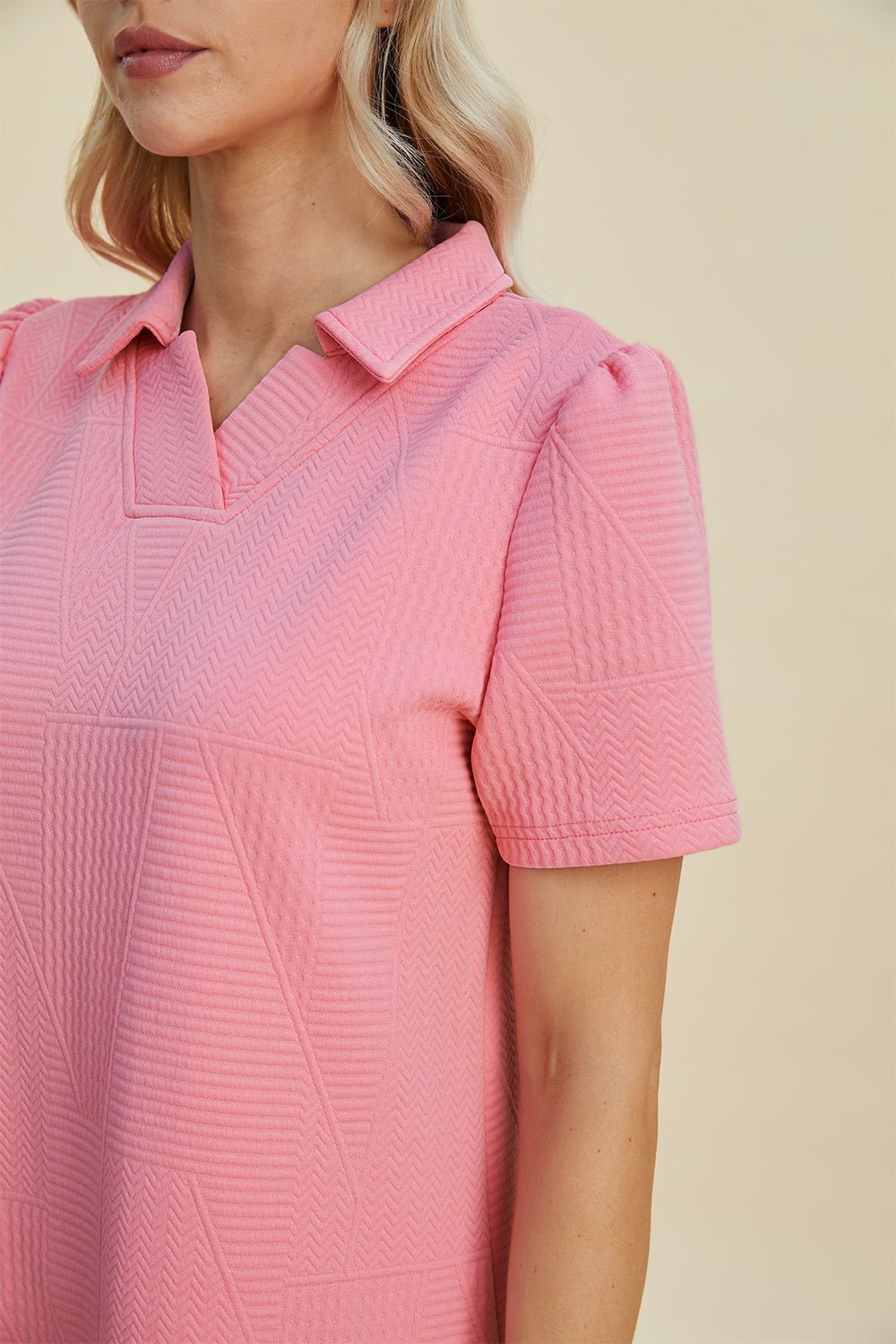 Double Take Full Size Texture Short Sleeve Dress - Loulou Boutique