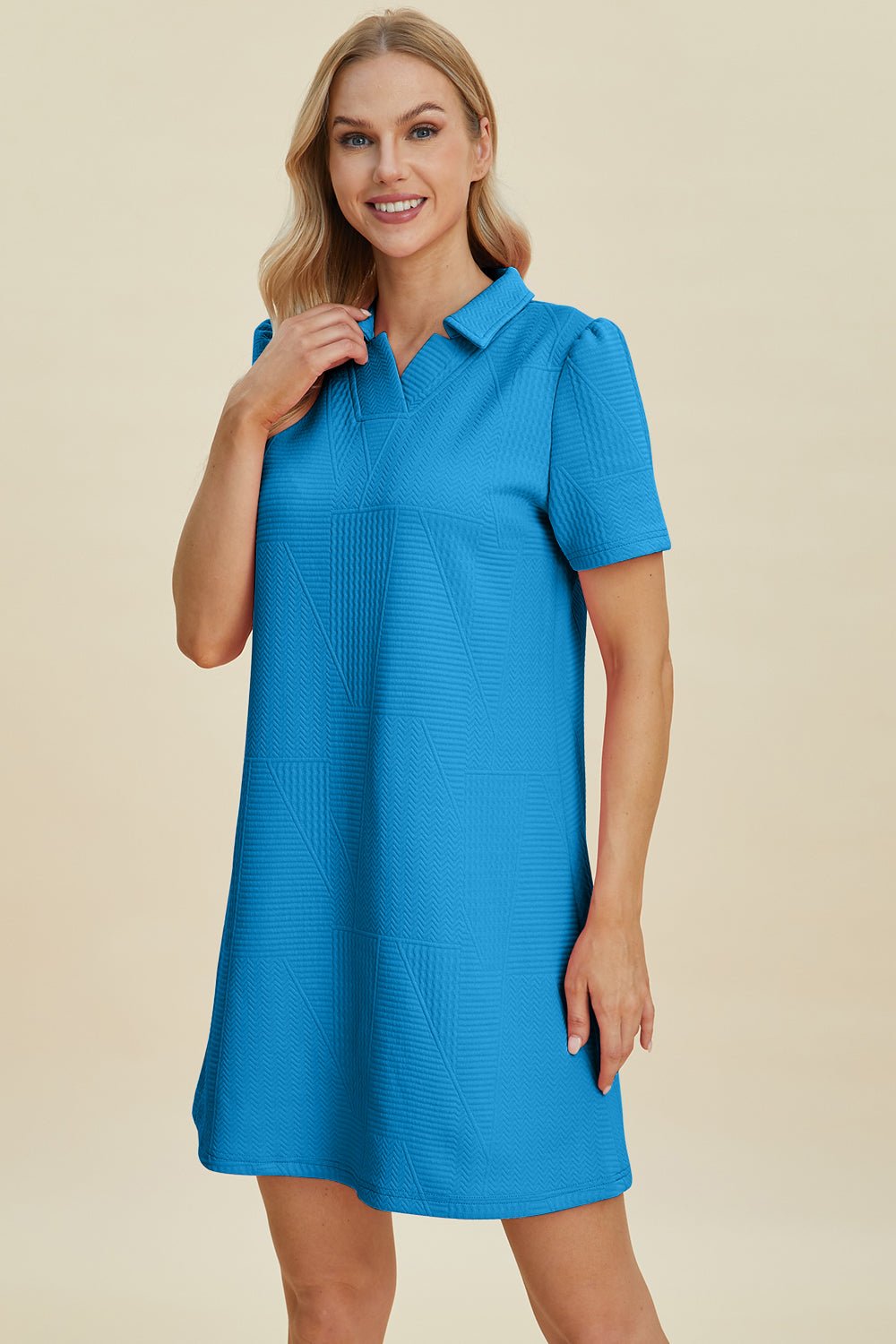 Double Take Full Size Texture Short Sleeve Dress - Loulou Boutique