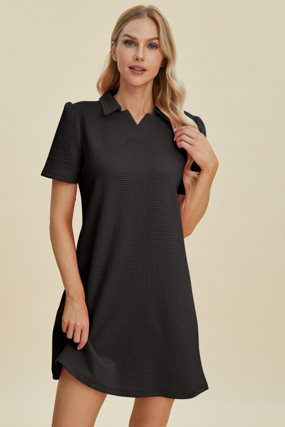 Double Take Full Size Texture Short Sleeve Dress - Loulou Boutique