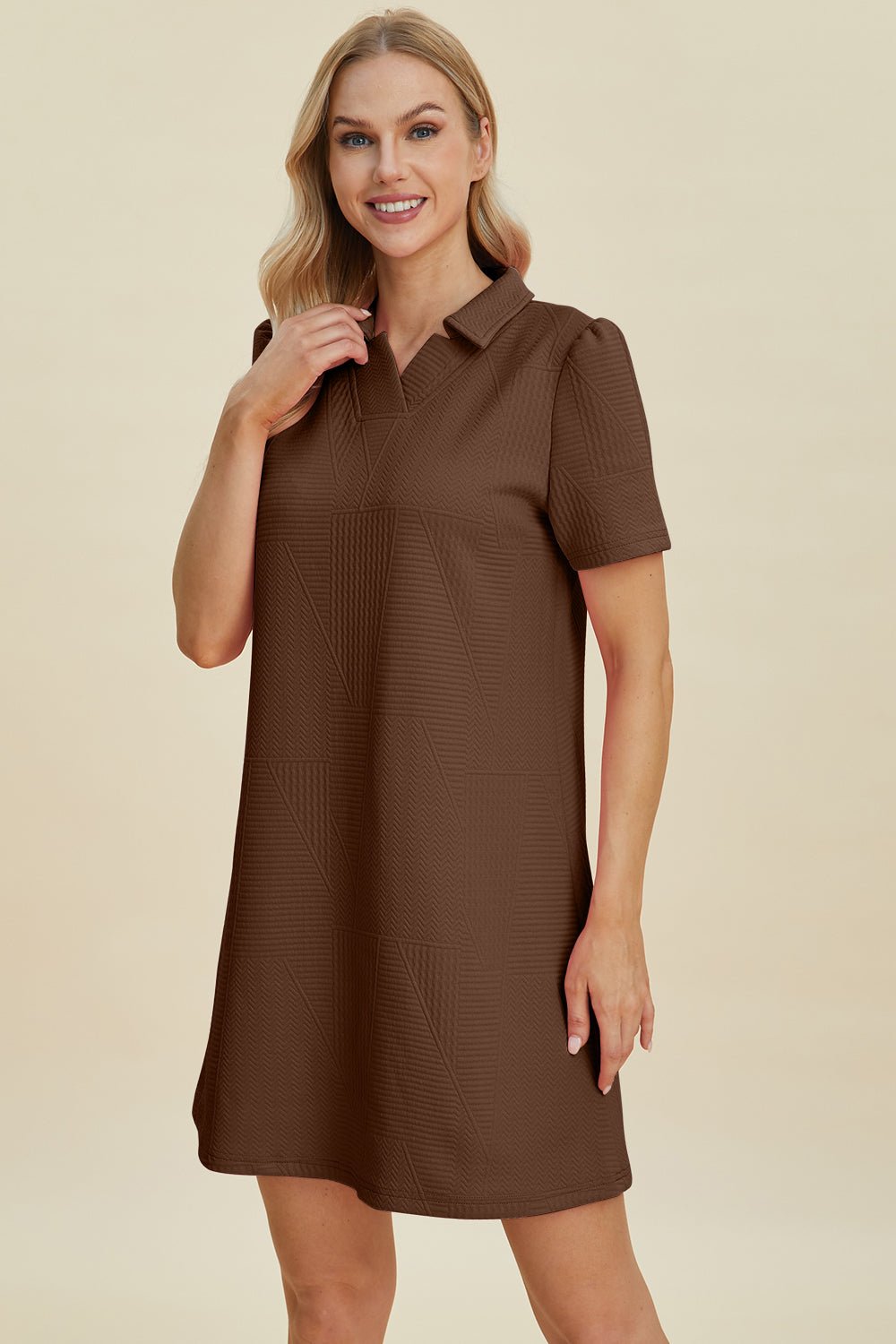 Double Take Full Size Texture Short Sleeve Dress - Loulou Boutique