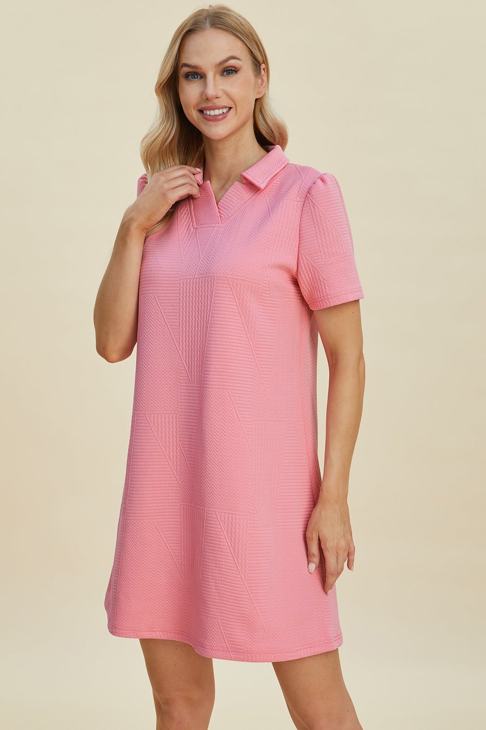 Double Take Full Size Texture Short Sleeve Dress - Loulou Boutique