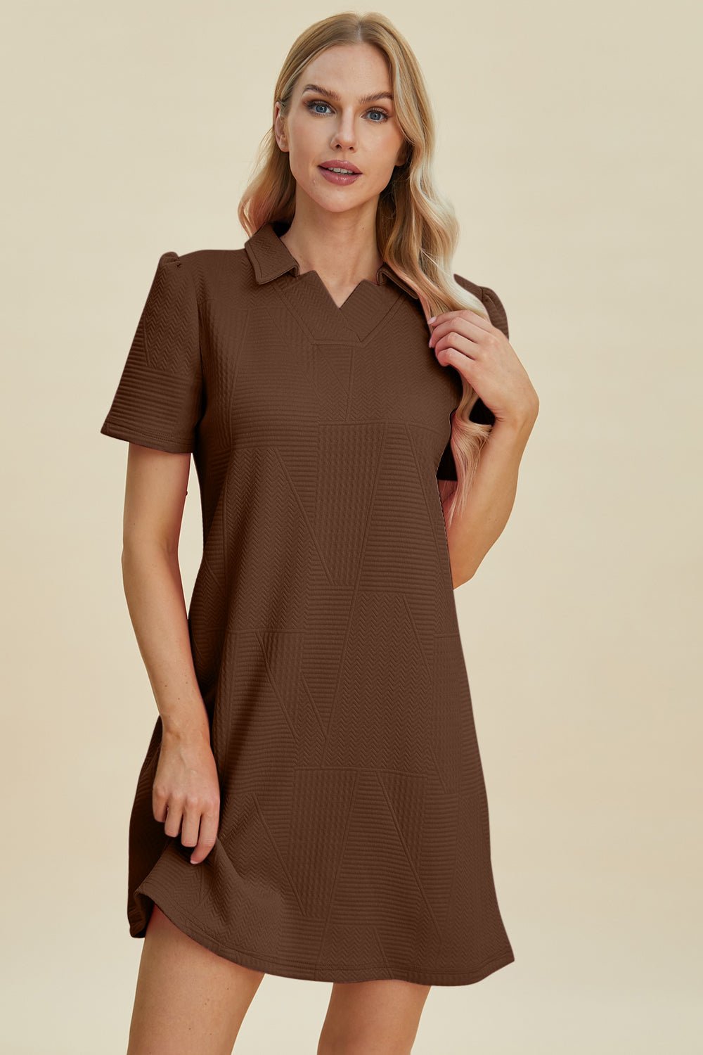 Double Take Full Size Texture Short Sleeve Dress - Loulou Boutique