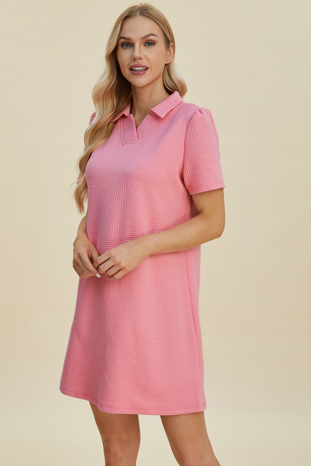 Double Take Full Size Texture Short Sleeve Dress - Loulou Boutique