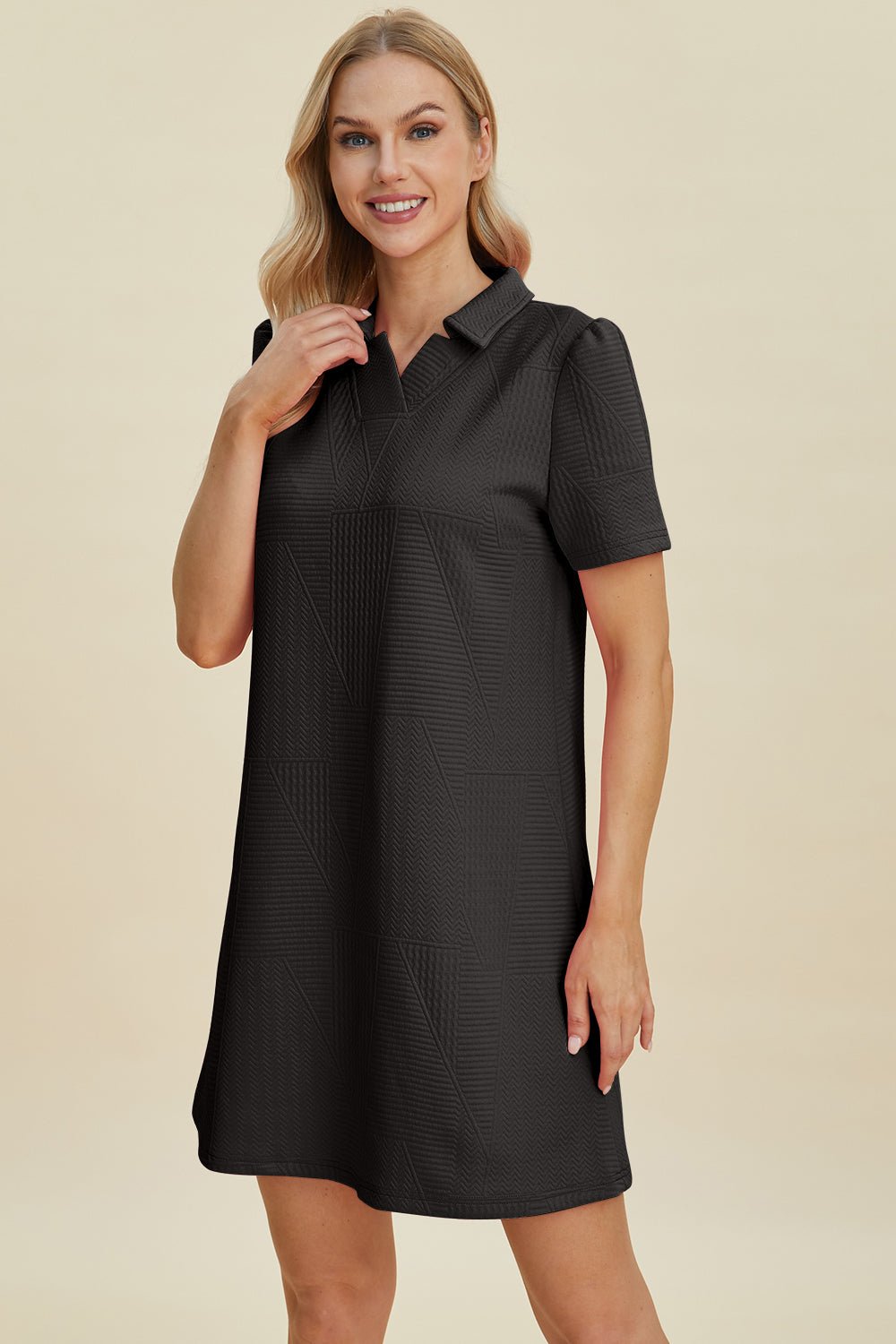 Double Take Full Size Texture Short Sleeve Dress - Loulou Boutique