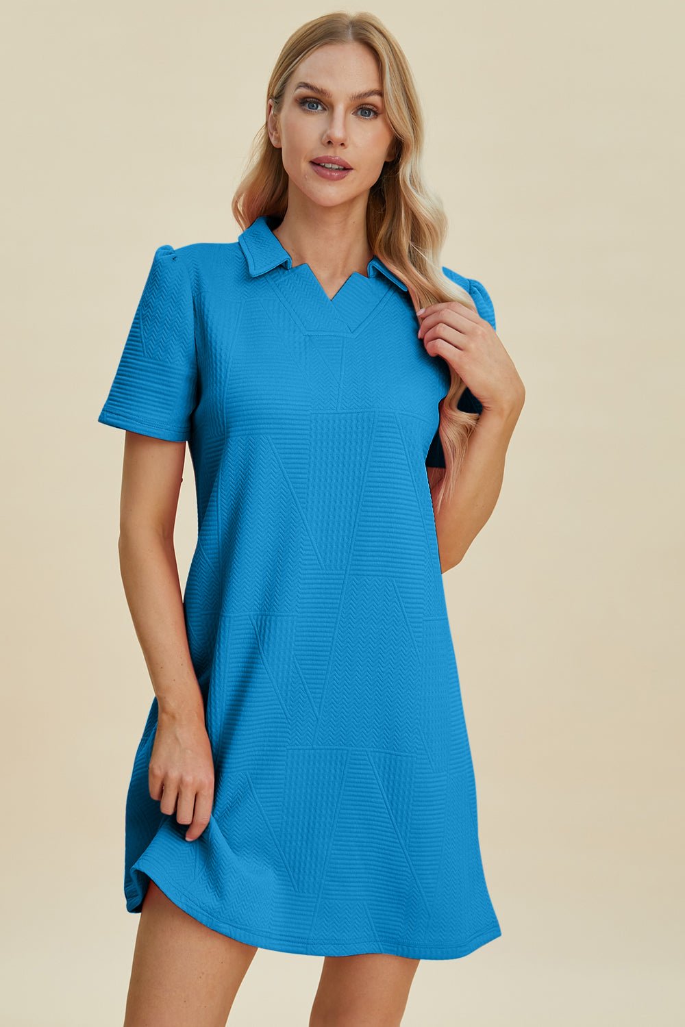 Double Take Full Size Texture Short Sleeve Dress - Loulou Boutique