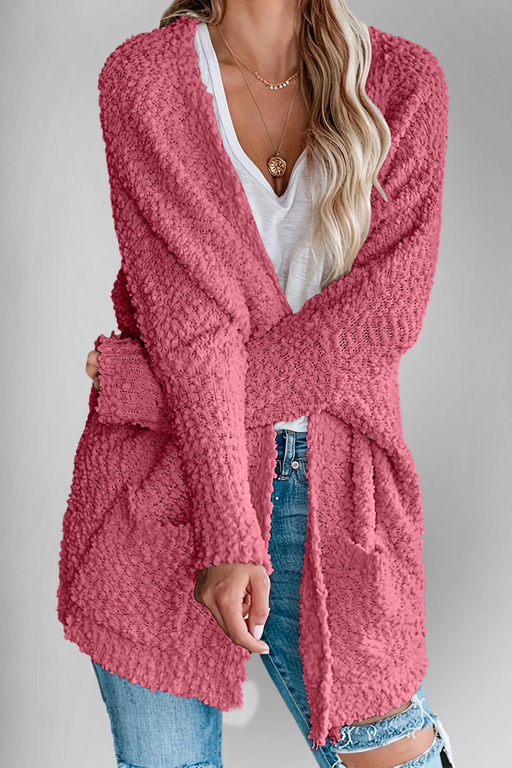 Double Take Pocketed Open Front Long Sleeve Cardigan - Loulou Boutique