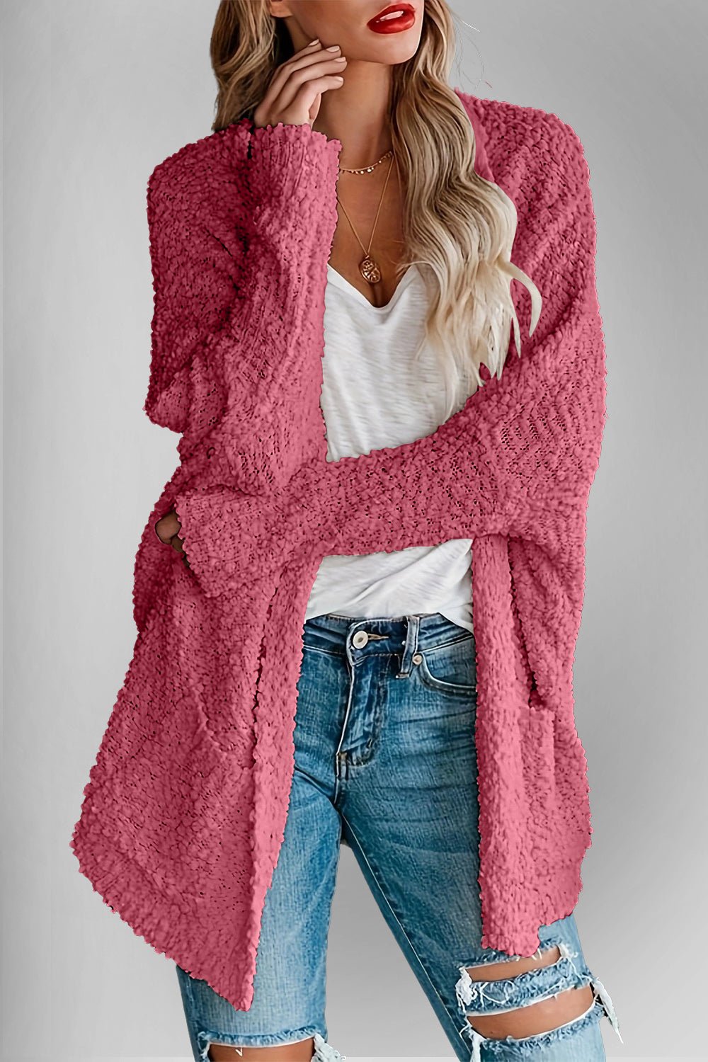Double Take Pocketed Open Front Long Sleeve Cardigan - Loulou Boutique