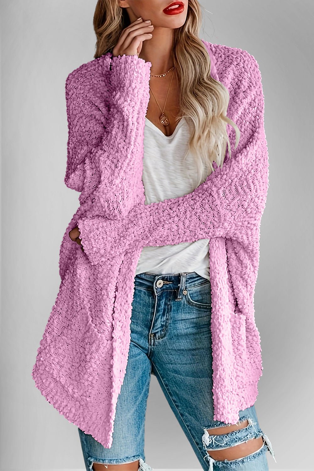 Double Take Pocketed Open Front Long Sleeve Cardigan - Loulou Boutique