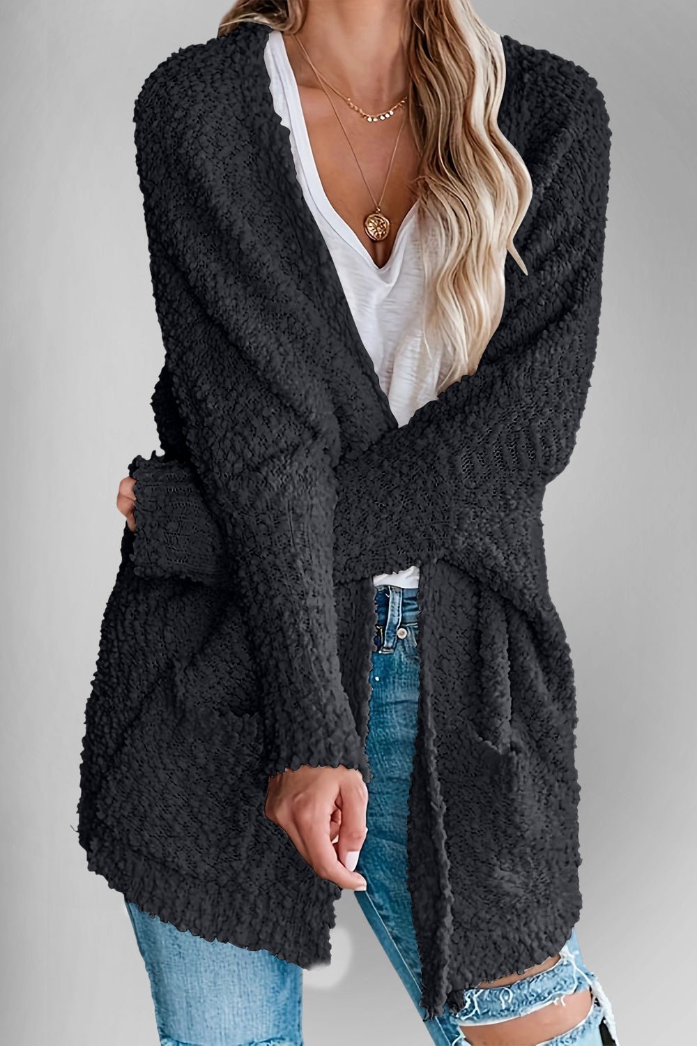 Double Take Pocketed Open Front Long Sleeve Cardigan - Loulou Boutique