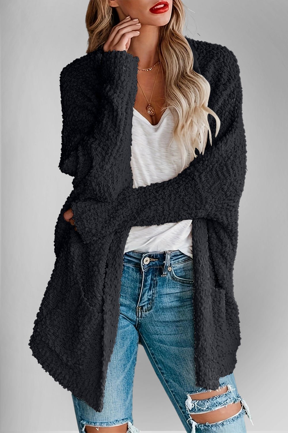Double Take Pocketed Open Front Long Sleeve Cardigan - Loulou Boutique