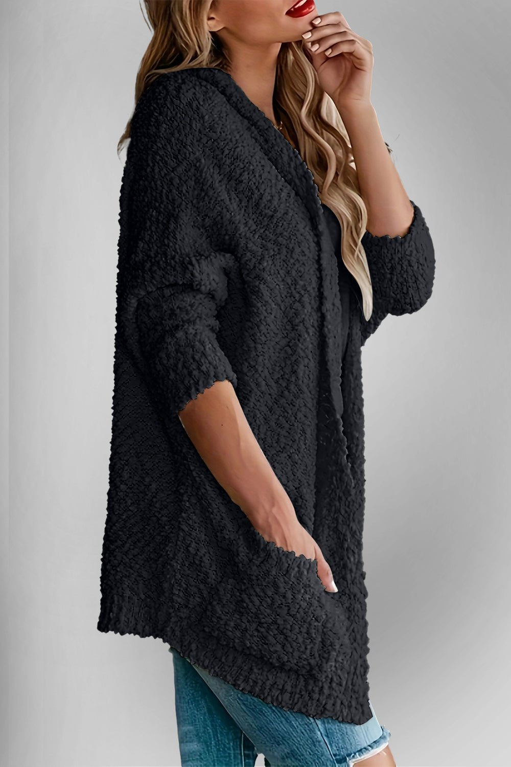 Double Take Pocketed Open Front Long Sleeve Cardigan - Loulou Boutique
