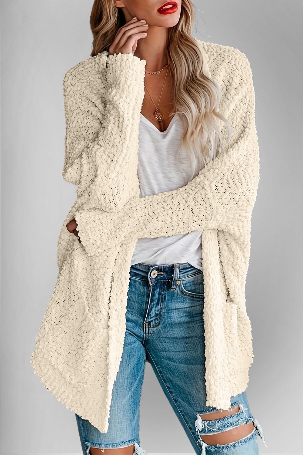 Double Take Pocketed Open Front Long Sleeve Cardigan - Loulou Boutique