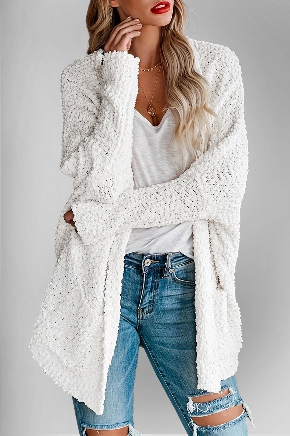 Double Take Pocketed Open Front Long Sleeve Cardigan - Loulou Boutique