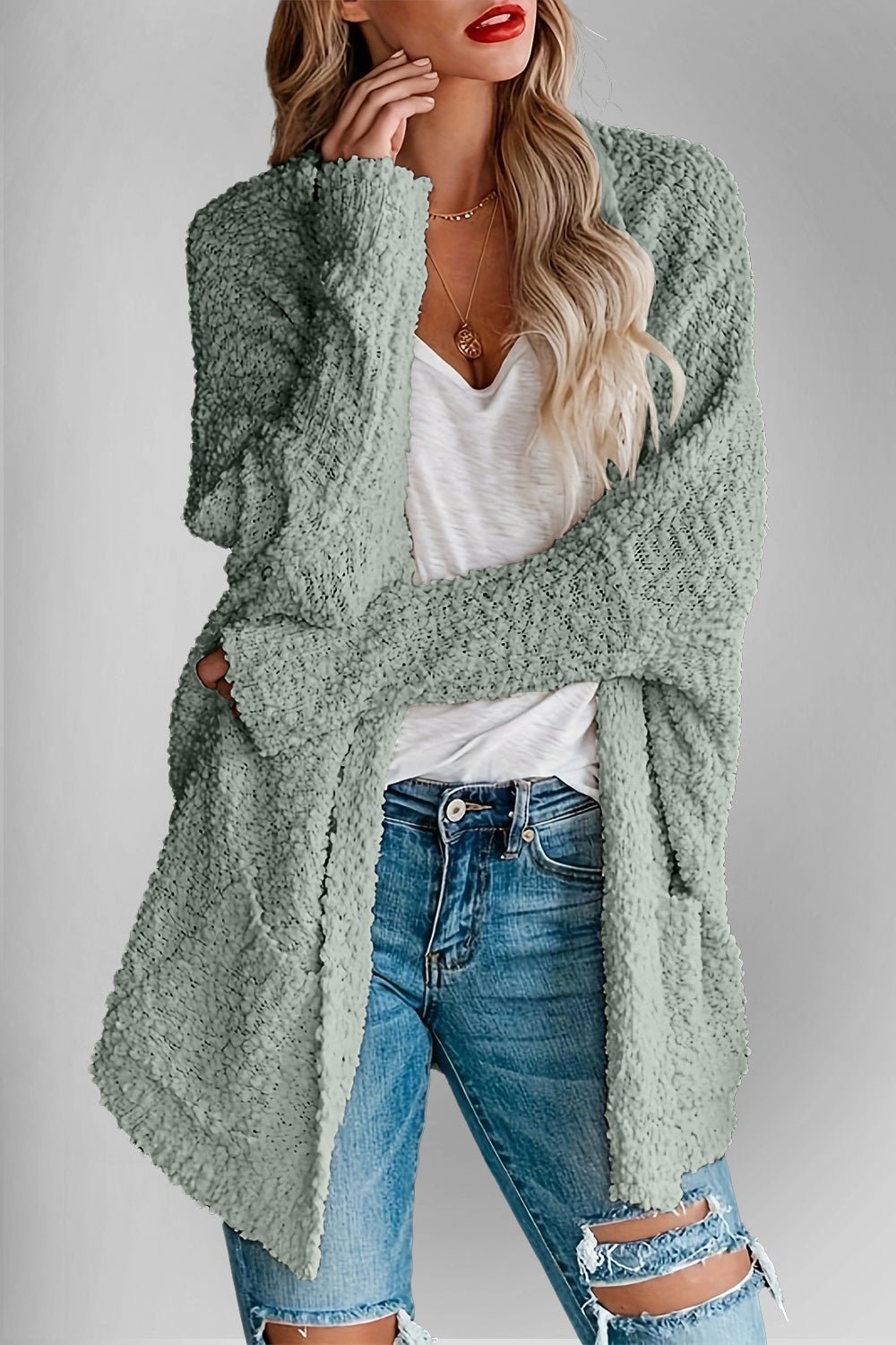 Double Take Pocketed Open Front Long Sleeve Cardigan - Loulou Boutique