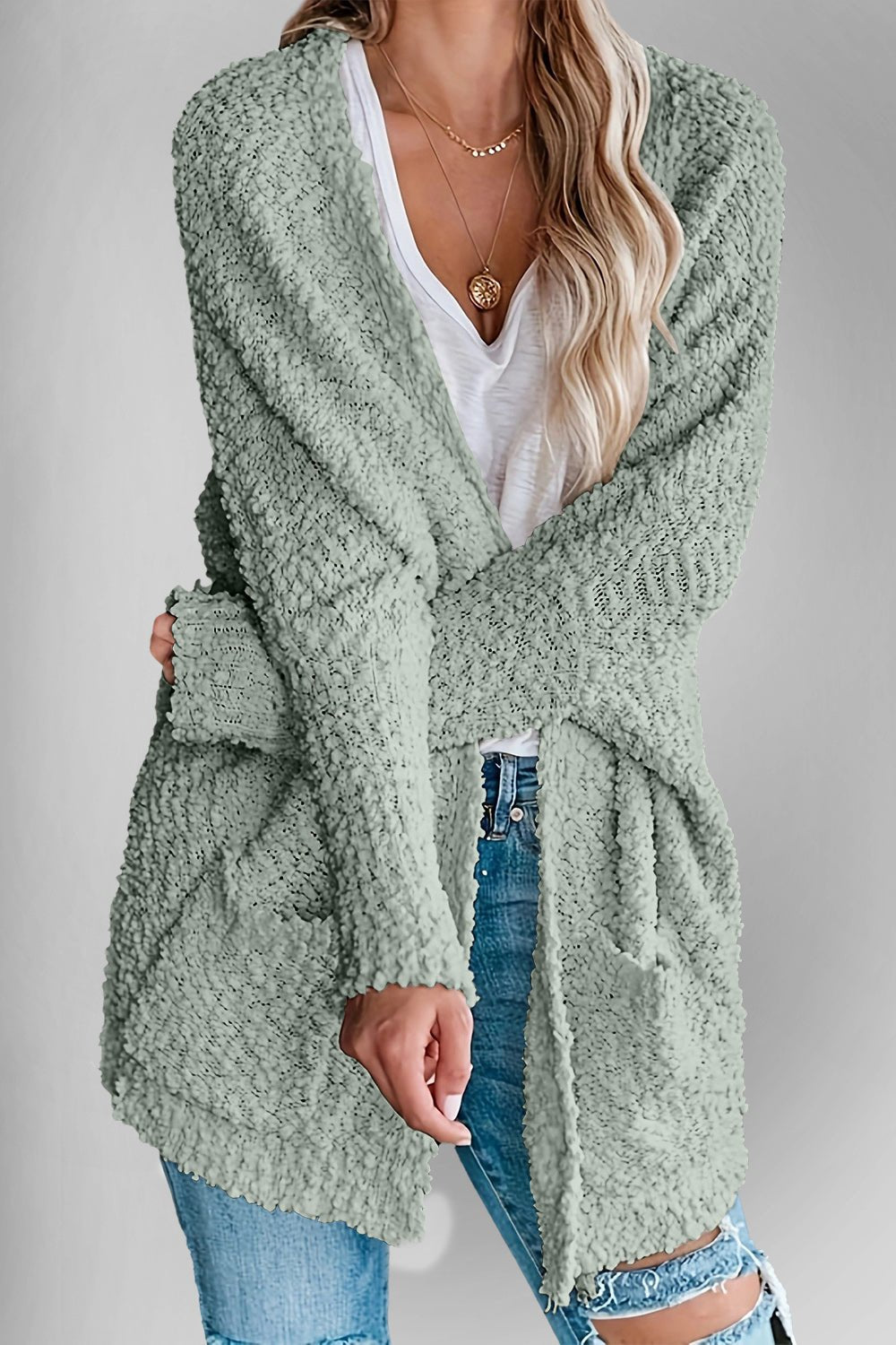 Double Take Pocketed Open Front Long Sleeve Cardigan - Loulou Boutique