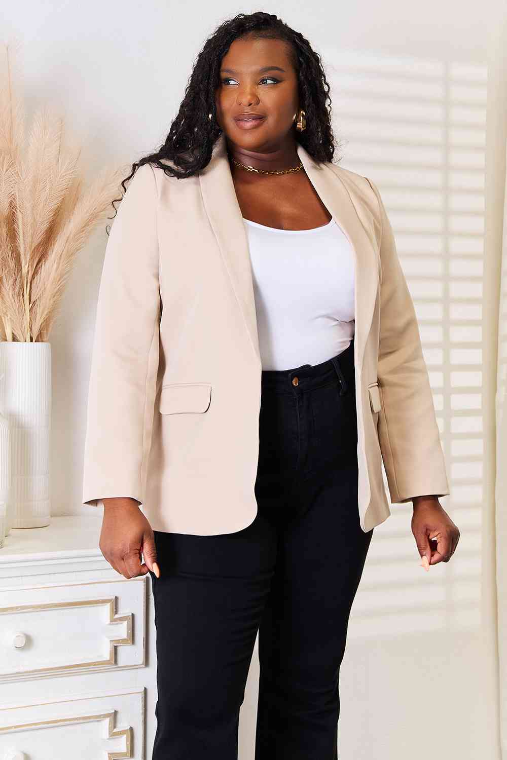 Double Take Shawl Collar Long Sleeve Blazer - Loulou Boutique