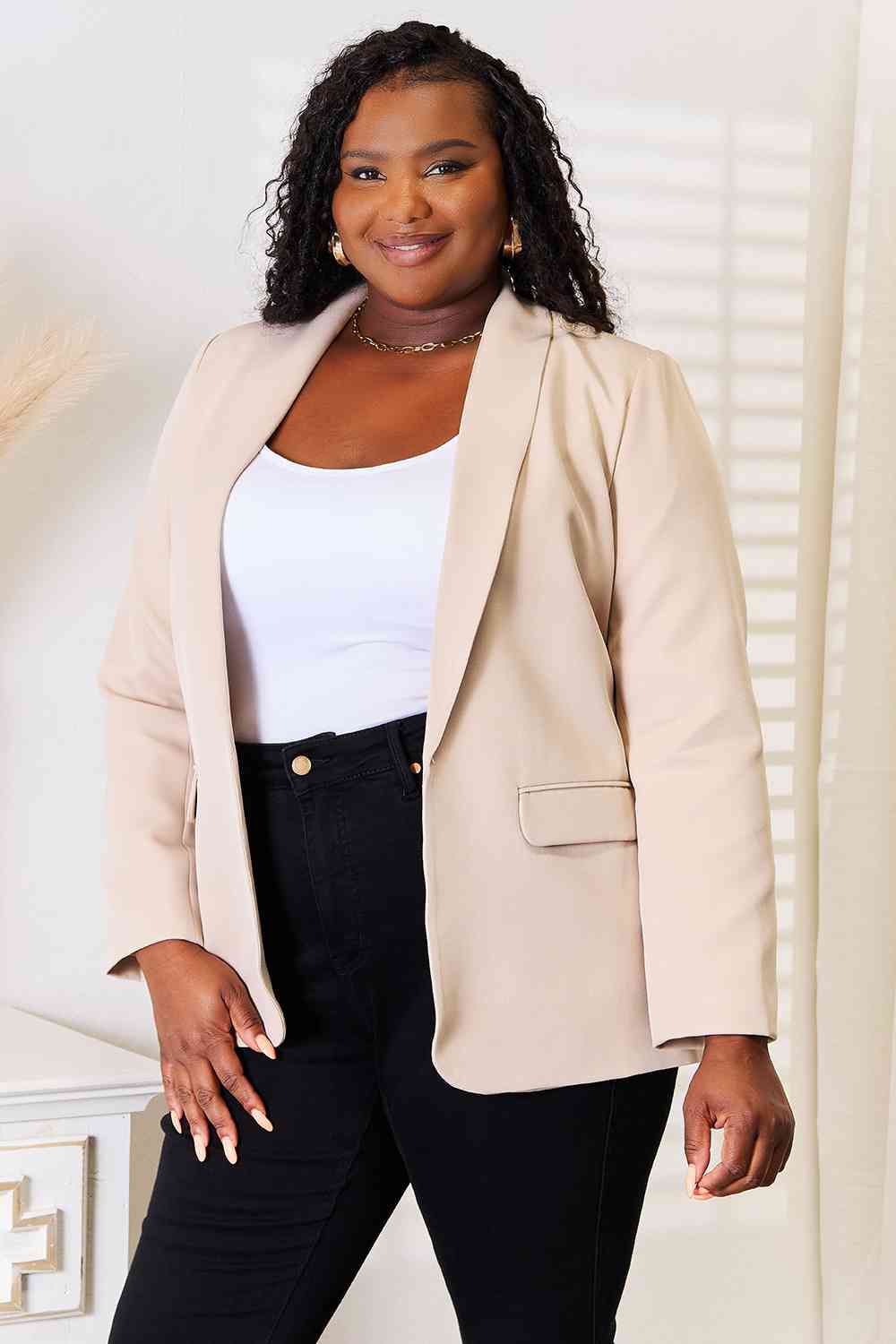 Double Take Shawl Collar Long Sleeve Blazer - Loulou Boutique