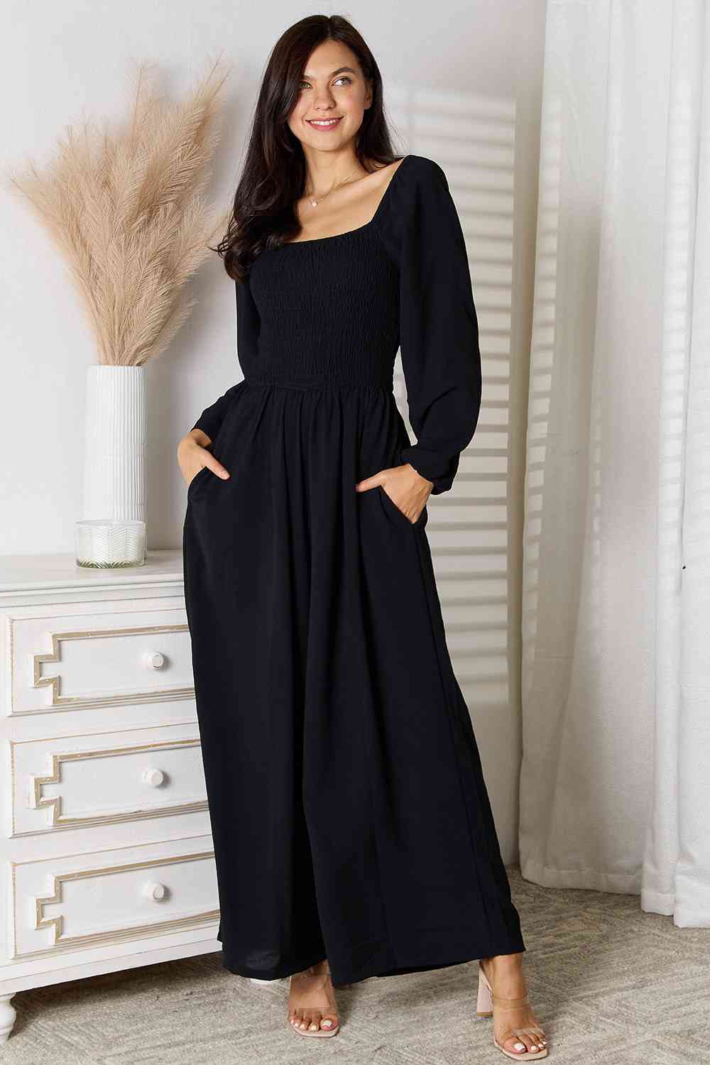 Double Take Square Neck Jumpsuit with Pockets - Loulou Boutique