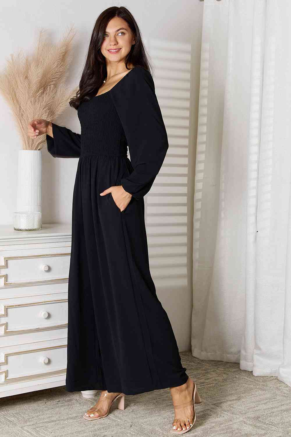 Double Take Square Neck Jumpsuit with Pockets - Loulou Boutique