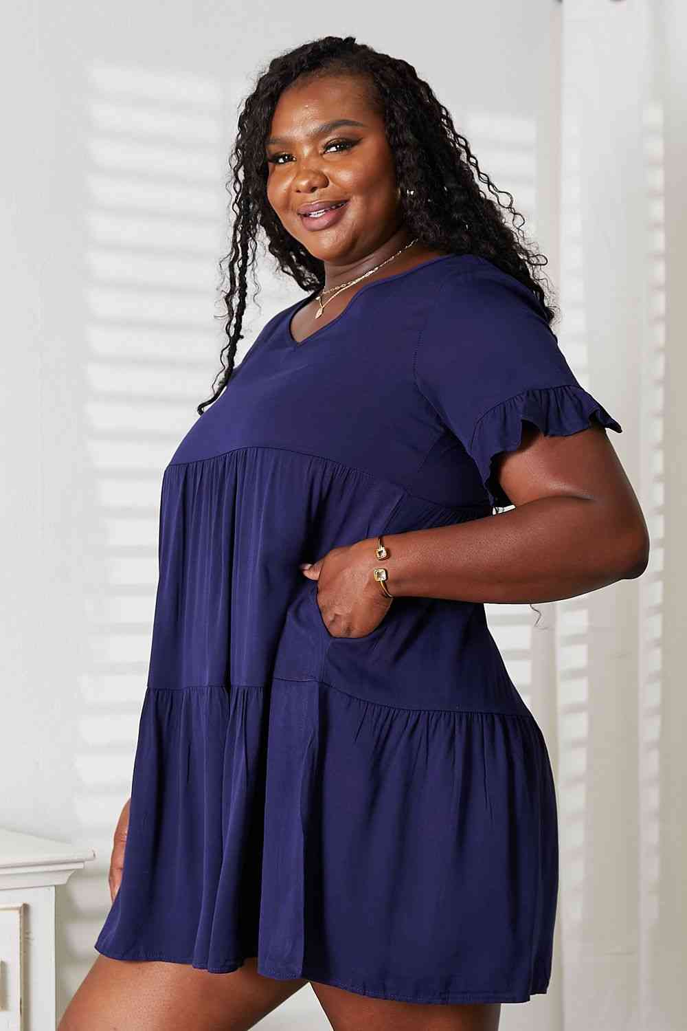 Double Take V - Neck Flounce Sleeve Tiered Dress - Loulou Boutique