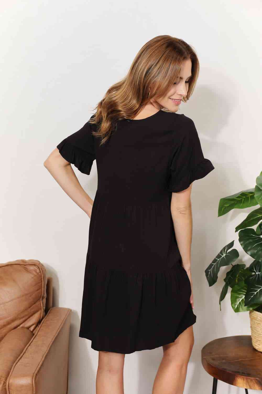 Double Take V - Neck Flounce Sleeve Tiered Dress - Loulou Boutique