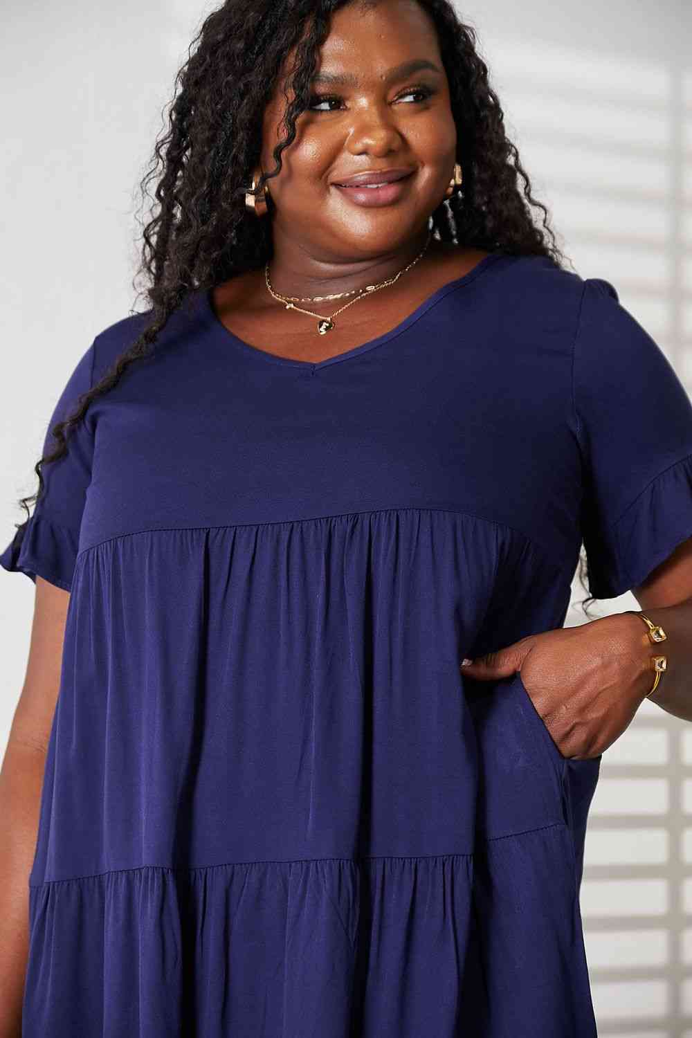 Double Take V - Neck Flounce Sleeve Tiered Dress - Loulou Boutique