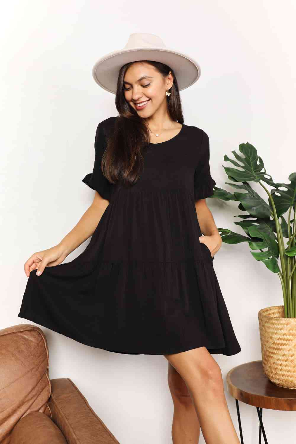 Double Take V - Neck Flounce Sleeve Tiered Dress - Loulou Boutique