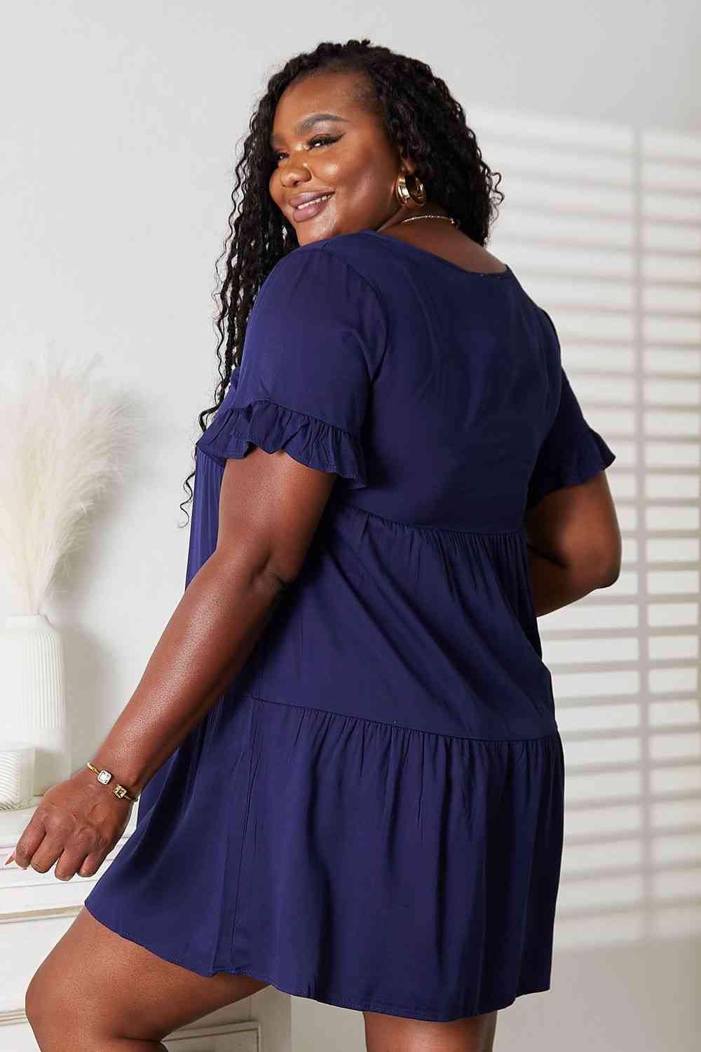 Double Take V - Neck Flounce Sleeve Tiered Dress - Loulou Boutique
