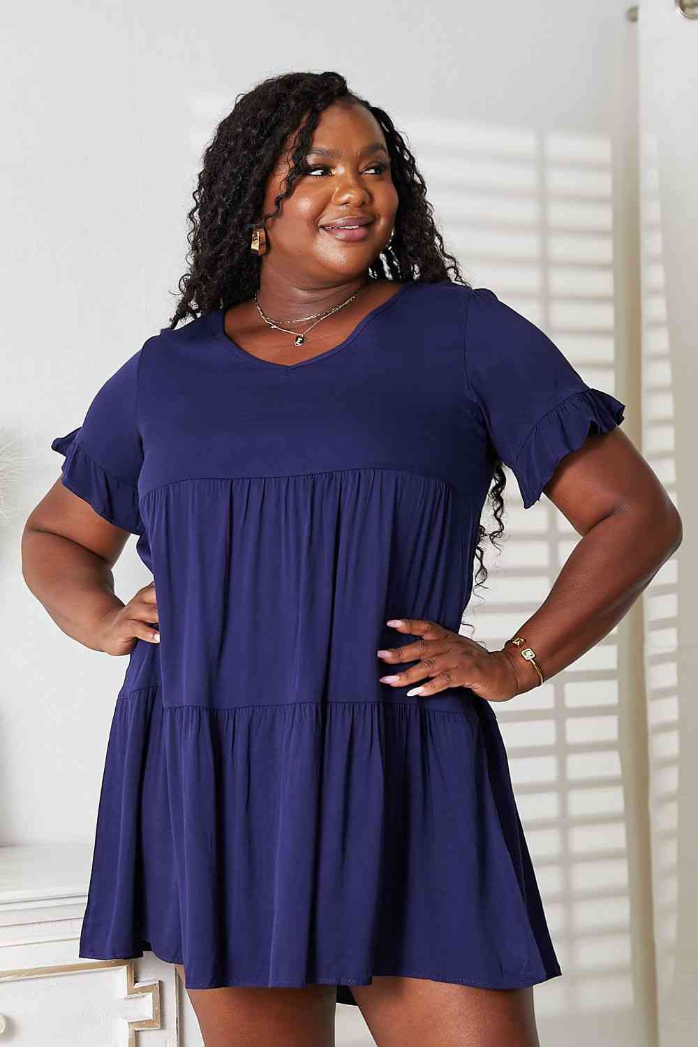 Double Take V - Neck Flounce Sleeve Tiered Dress - Loulou Boutique