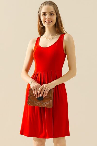 Doublju Full Size Round Neck Ruched Sleeveless Dress with Pockets - Loulou Boutique