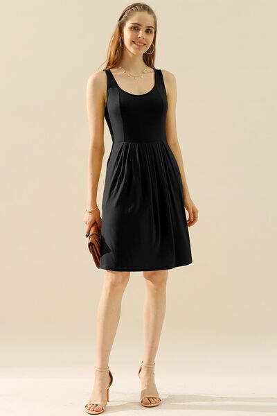 Doublju Full Size Round Neck Ruched Sleeveless Dress with Pockets - Loulou Boutique