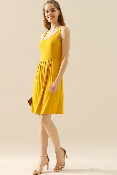 Doublju Full Size Round Neck Ruched Sleeveless Dress with Pockets - Loulou Boutique