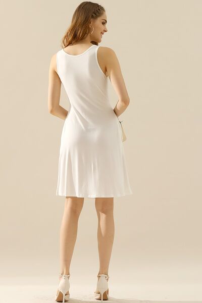 Doublju Full Size Round Neck Ruched Sleeveless Dress with Pockets - Loulou Boutique