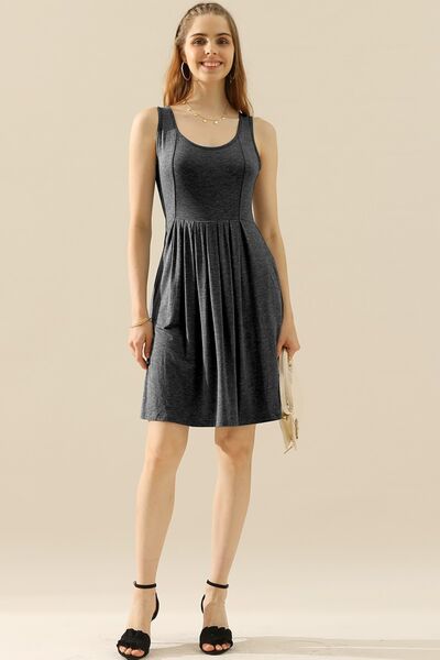 Doublju Full Size Round Neck Ruched Sleeveless Dress with Pockets - Loulou Boutique