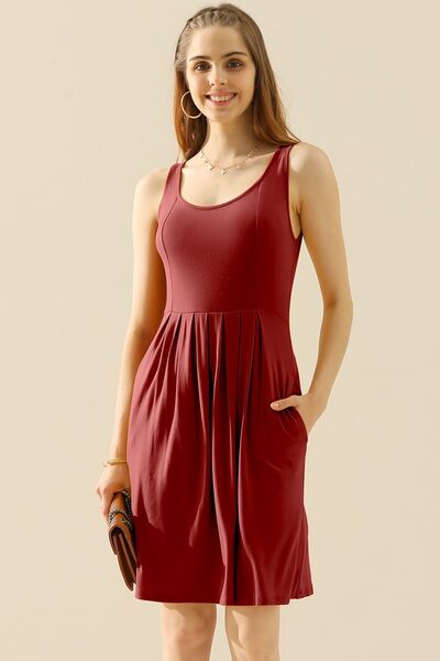 Doublju Full Size Round Neck Ruched Sleeveless Dress with Pockets - Loulou Boutique