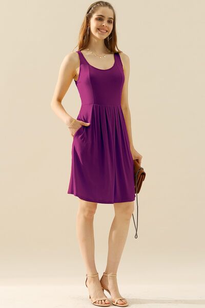 Doublju Full Size Round Neck Ruched Sleeveless Dress with Pockets - Loulou Boutique
