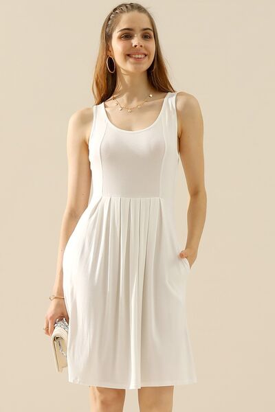 Doublju Full Size Round Neck Ruched Sleeveless Dress with Pockets - Loulou Boutique