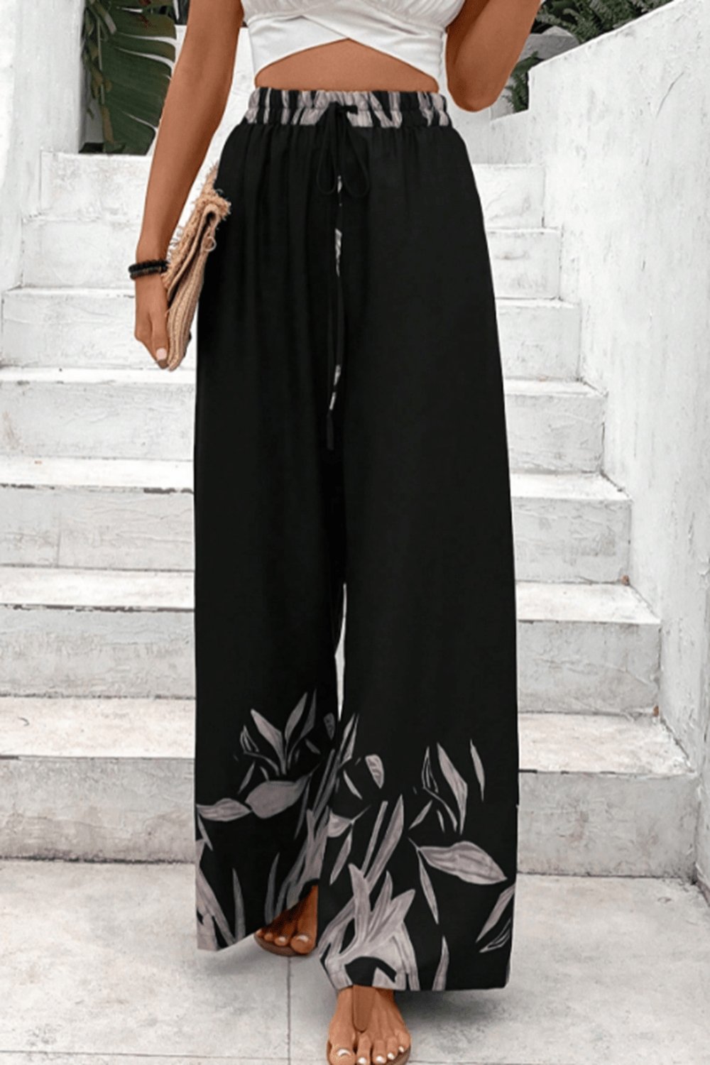Drawstring High Waist Relax Fit Long Pants - Loulou Boutique